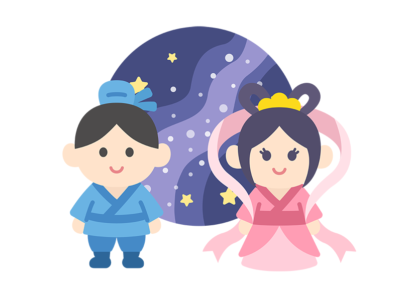 織姫と彦星のキャラクターのアイコンの無料イラスト｜透過PNG・商用利用OK