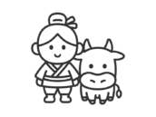 牛飼いのキャラクターのアイコン（線画）の無料イラスト｜透過PNG・商用利用OK
