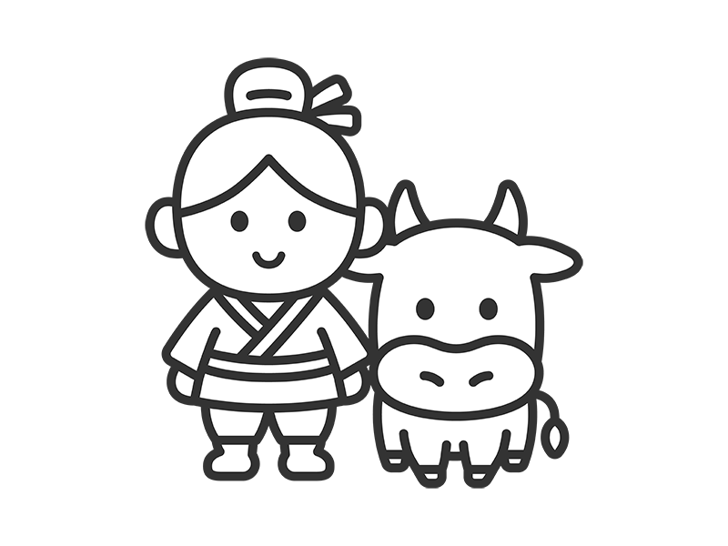 牛飼いのキャラクターのアイコン（線画）の無料イラスト｜透過PNG・商用利用OK