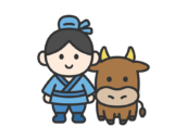 牛飼いのキャラクターのアイコン（線画カラー）の無料イラスト｜透過PNG・商用利用OK