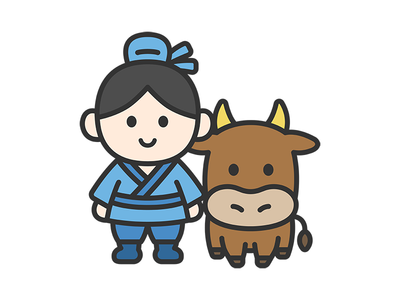 牛飼いのキャラクターのアイコン（線画カラー）の無料イラスト｜透過PNG・商用利用OK