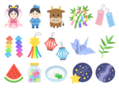 いろいろな、七夕のアイコンの無料イラストセット｜透過PNG・商用利用OK