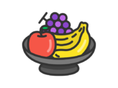 お供えの果物皿のアイコン（線画カラー）の無料イラスト｜透過PNG・商用利用OK