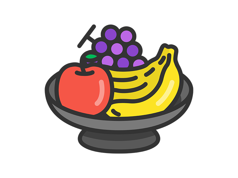 お供えの果物皿のアイコン（線画カラー）の無料イラスト｜透過PNG・商用利用OK