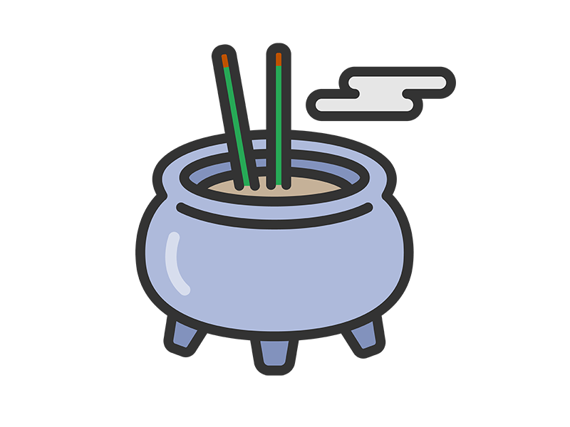 香炉と線香のアイコン（線画カラー）の無料イラスト｜透過PNG・商用利用OK