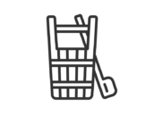 墓参り用の、手桶とひしゃくのアイコン（線画）の無料イラスト｜透過PNG・商用利用OK