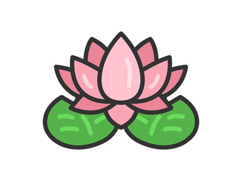 蓮の花のアイコン（線画カラー）の無料イラスト｜透過PNG・商用利用OK
