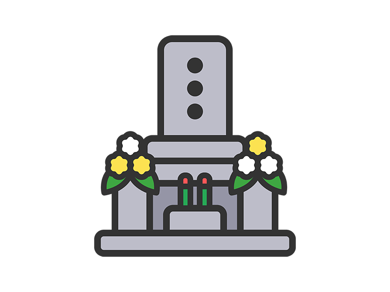お墓のアイコン（線画カラー）の無料イラスト｜透過PNG・商用利用OK