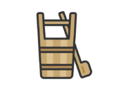墓参り用の、手桶とひしゃくのアイコン（線画カラー）の無料イラスト｜透過PNG・商用利用OK