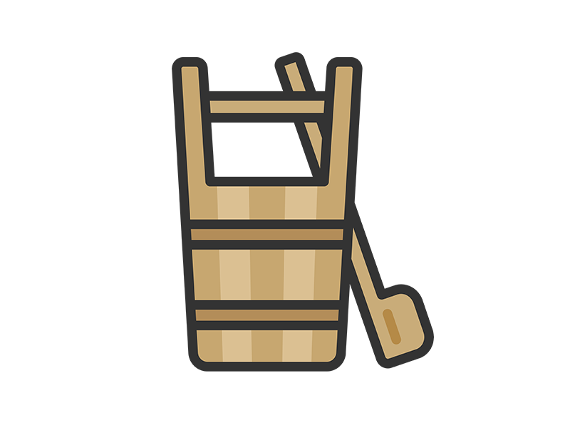墓参り用の、手桶とひしゃくのアイコン（線画カラー）の無料イラスト｜透過PNG・商用利用OK