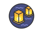 灯籠流しのアイコン（線画カラー）の無料イラスト｜透過PNG・商用利用OK