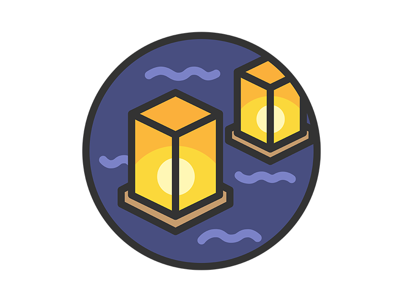 灯籠流しのアイコン（線画カラー）の無料イラスト｜透過PNG・商用利用OK