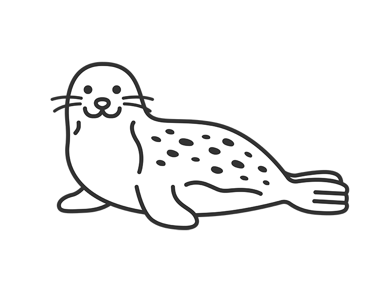 正面を向いた、ゴマアザラシ（線画）の無料イラスト｜透過PNG・商用利用OK