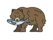 鮭をくわえた、熊（線画カラー）の無料イラスト｜透過PNG・商用利用OK