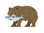 鮭をくわえた、熊の無料イラスト｜透過PNG・商用利用OK