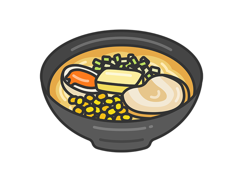 味噌バターコーンラーメン（線画カラー）の無料イラスト｜透過PNG・商用利用OK