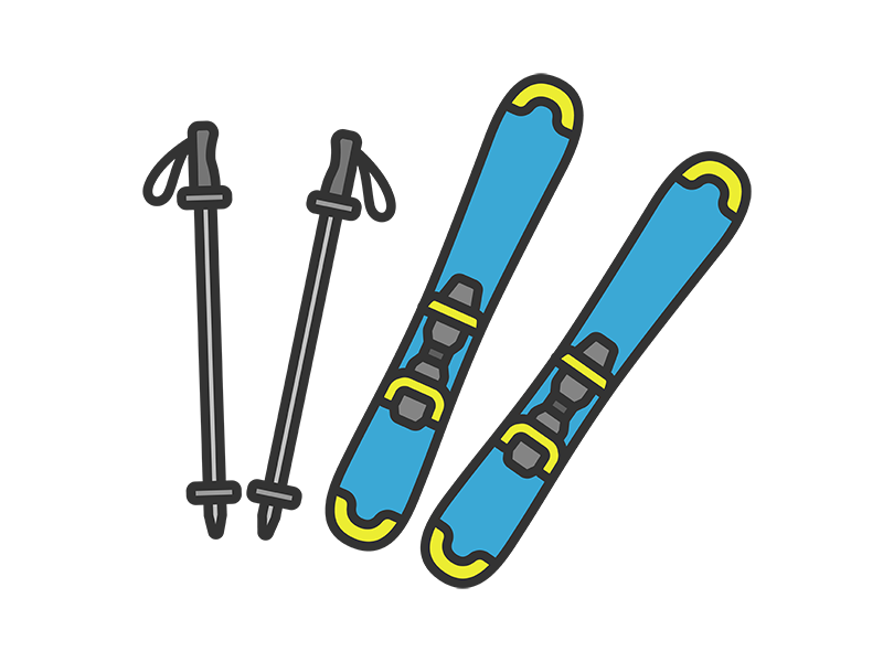 Free illustration of skis and poles (line drawing color)