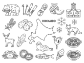 いろいろな、北海道名物（線画）の無料イラストセット｜透過PNG・商用利用OK