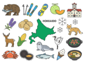 いろいろな、北海道名物（線画カラー）の無料イラストセット｜透過PNG・商用利用OK