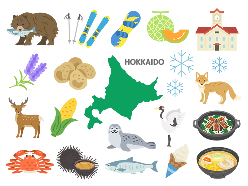 いろいろな、北海道名物の無料イラストセット｜透過PNG・商用利用OK