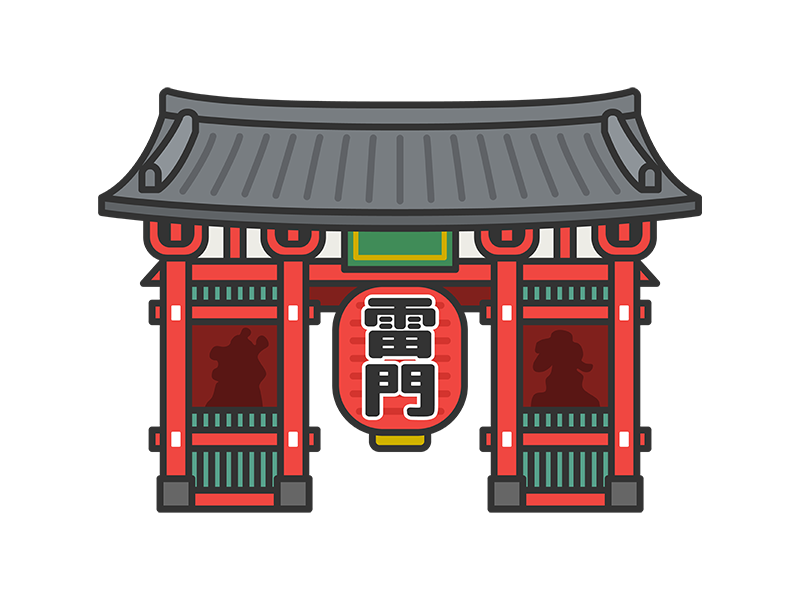 浅草雷門（線画カラー）の無料イラスト｜透過PNG・商用利用OK