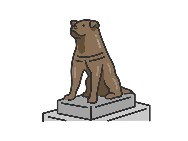 忠犬ハチ公像（線画カラー）の無料イラスト｜透過PNG・商用利用OK